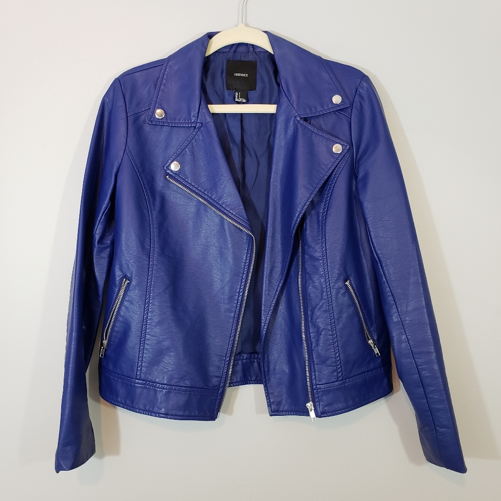 Forever 21 Faux Leather Blue Jacket